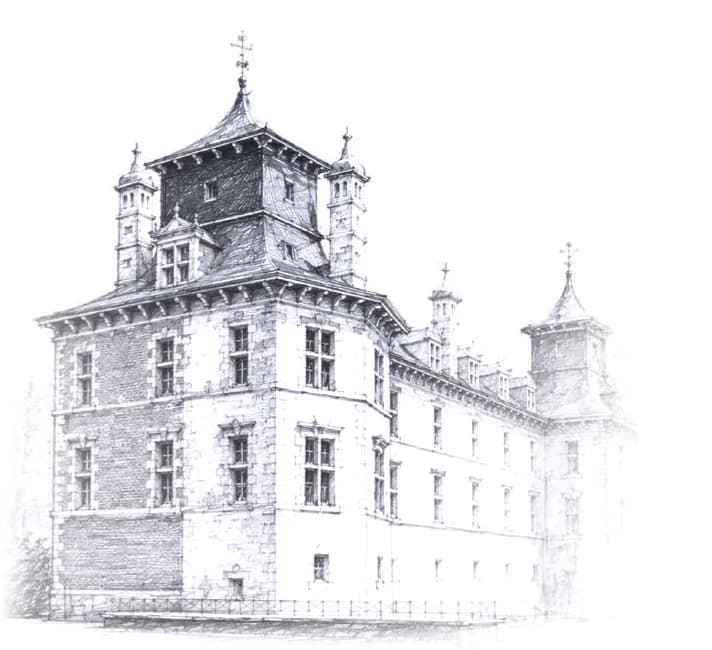 Potloodtekening van kasteel d’Aspremont-Lynden