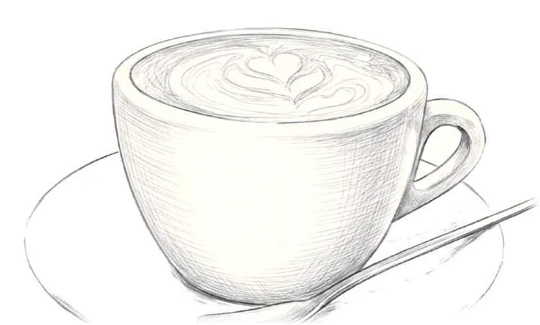 Potloodtekening van een kop koffie